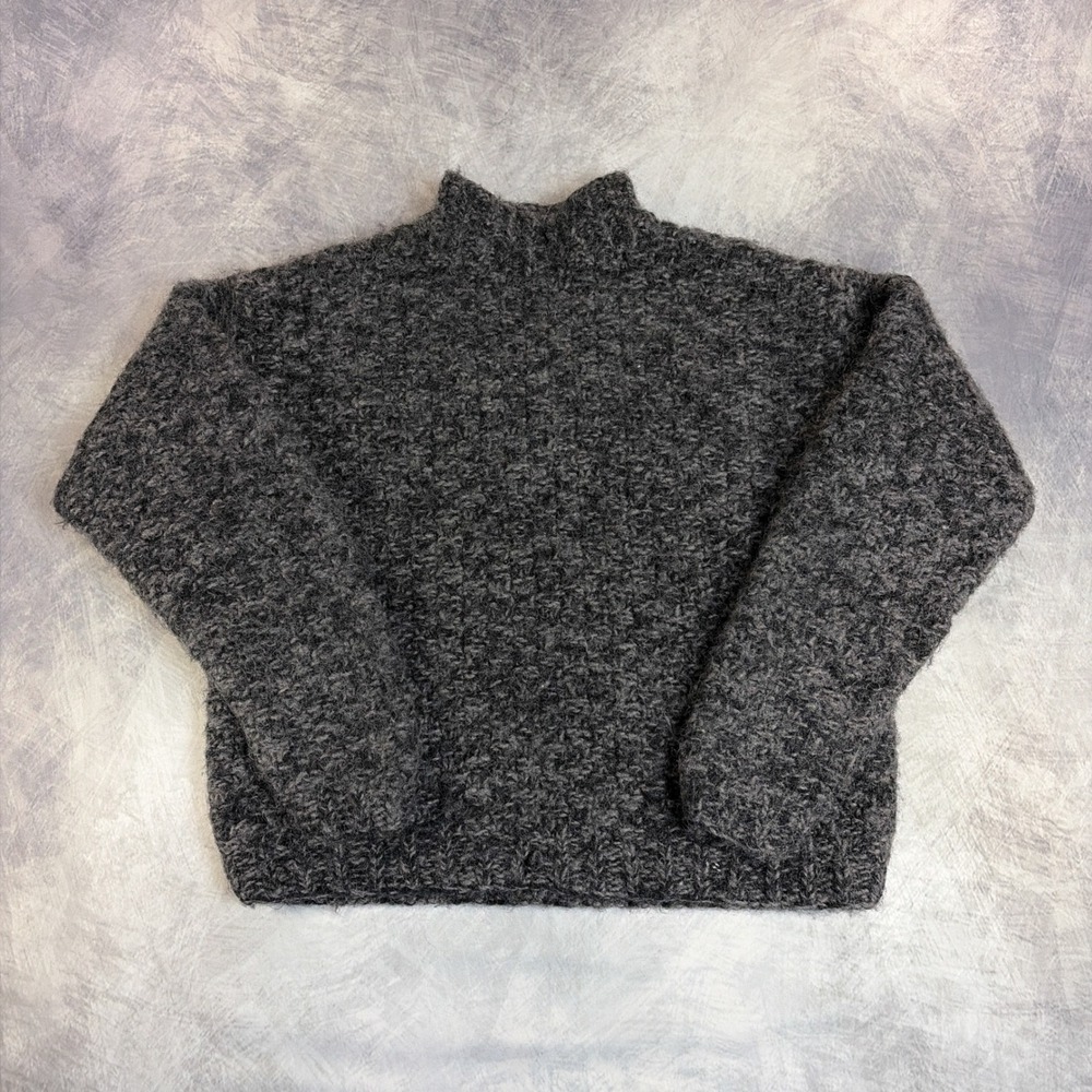 Vintage J.Crew Sweater Womens L Gray 100% Wool Mock Neck Chunky Knit Boucle